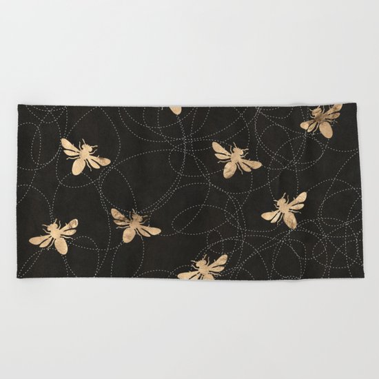 Busy Bees (Black) Beach Towel