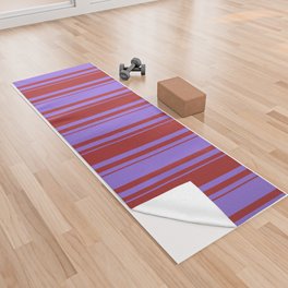 [ Thumbnail: Purple and Brown Colored Lines Pattern Yoga Towel ]