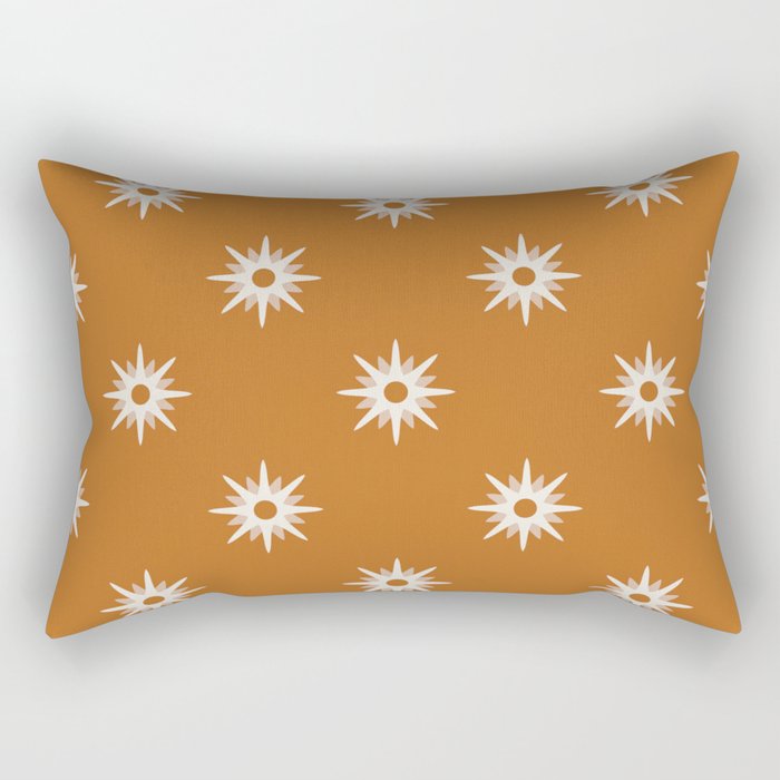 Mustard atomic mid century white stars pattern Rectangular Pillow