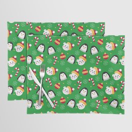 Christmas Pattern Snowman Penguin Candy Green Placemat