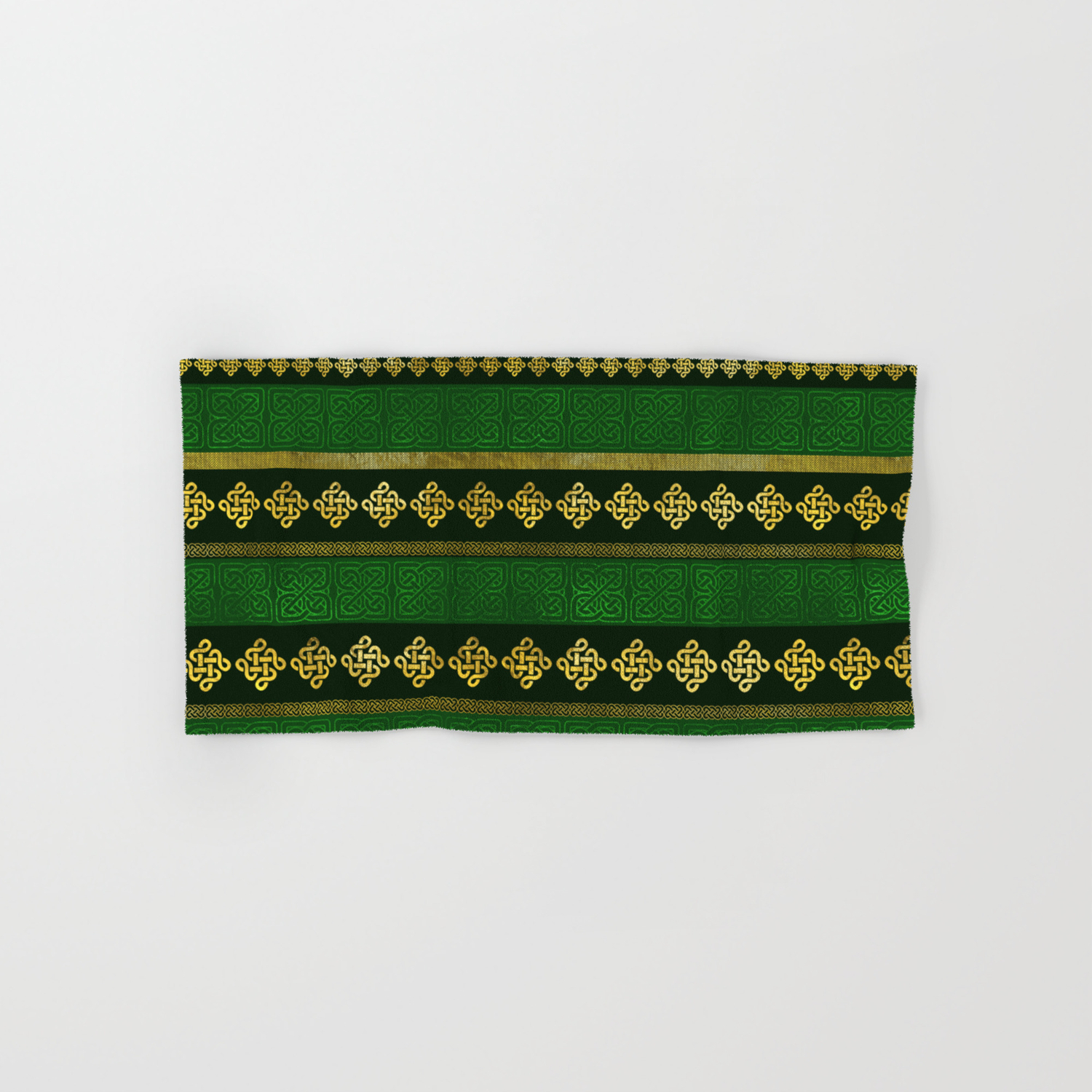 Celtic Knot Decorative Gold And Green Pattern Hand Bath Towel By