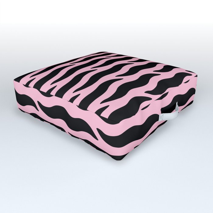 Tiger Wild Animal Print Pattern 335 Black and Pink Outdoor Floor Cushion