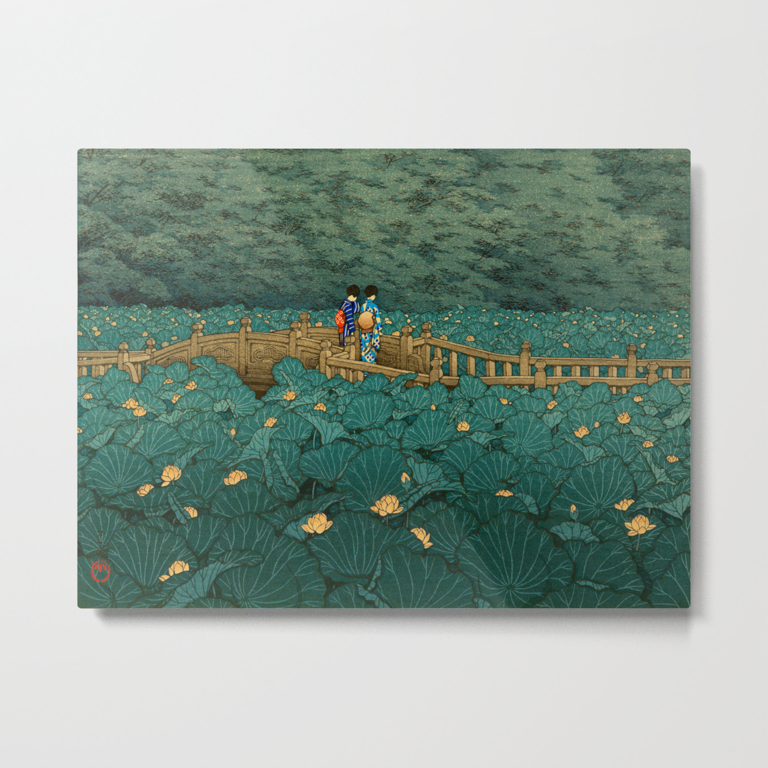 Vintage Japanese Woodblock Print Kawase Hasui Japanese Children Lotus Flowers Garden Wooden Bridge Metal Print By Tokugawa Society6