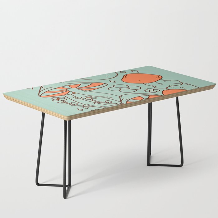 70s Hippie Boho Mushrooms Green Coffee Table