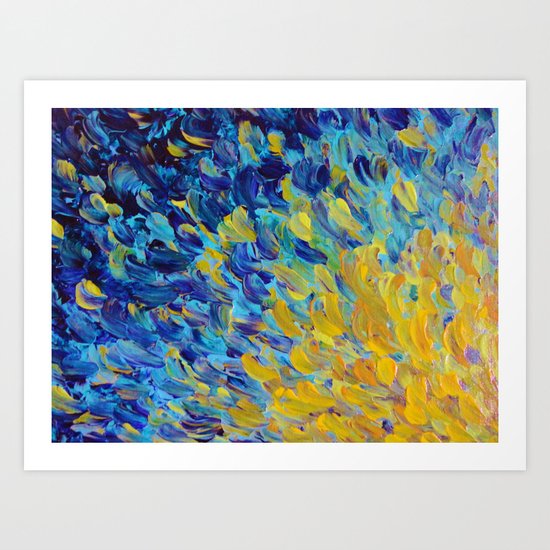 AQUATIC MELODY - Lovely Bright Abstract Ocean Waves Acrylic Painting Colorful Rainbow Beach Gift Art Art Print