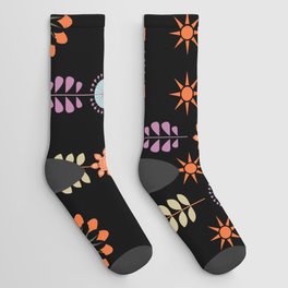 Retro Black Floral Abstract Pattern Socks