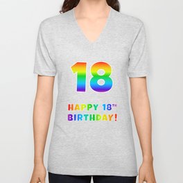 [ Thumbnail: HAPPY 18TH BIRTHDAY - Multicolored Rainbow Spectrum Gradient V Neck T Shirt V-Neck T-Shirt ]