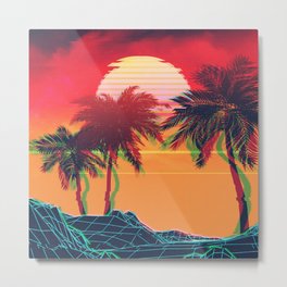 Vaporwave landscape with rocks and palms Metal Print