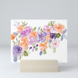 Elegant boho chic purple orange floral watercolor Mini Art Print