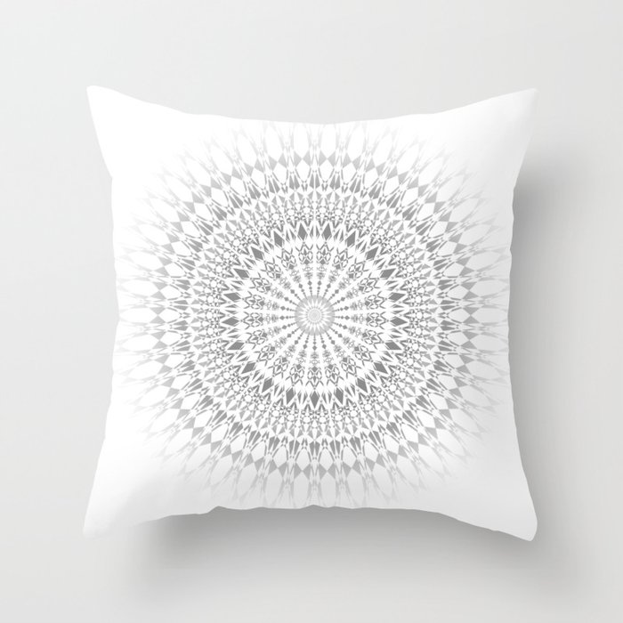 Light Gray White Modern Mandala Throw Pillow