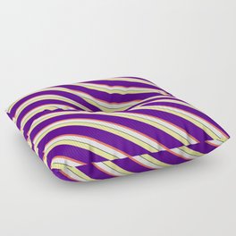 [ Thumbnail: Eyecatching Tan, Indigo, Red, White, and Black Colored Lines/Stripes Pattern Floor Pillow ]