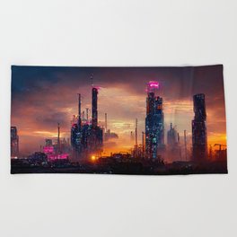 Postcards from the Future - Nameless Metropolis Beach Towel