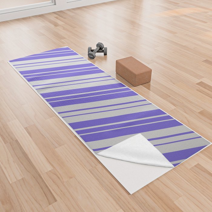 Light Grey and Slate Blue Colored Striped Pattern Yoga Towel