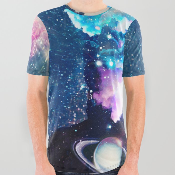 Space Planets Astronaut  All Over Graphic Tee
