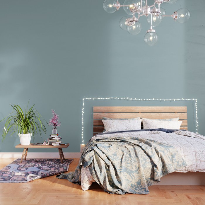 Dark Pastel Blue Solid Color Inspired by Benjamin Moore Buxton Blue HC-149 Wallpaper