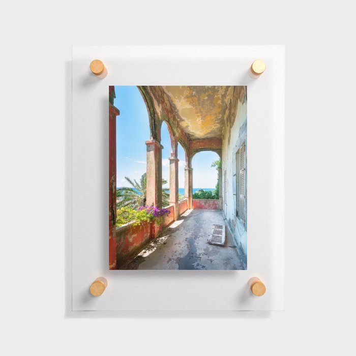 Abandoned Balcony with Sea View Floating Acrylic Print