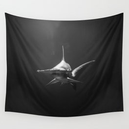Hammerhead Shark (Black and White) Wall Tapestry