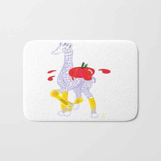 Thanksgiving Food Fight Tomatoe - Midas is Ready - Christmas Lavender Giraffe Bath Mat