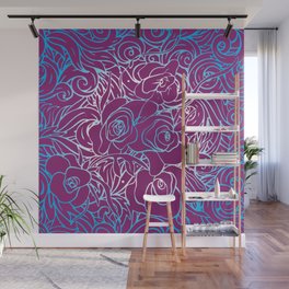 seamless-pattern-with-violet-Cayan-and-white-flowers- Wall Mural