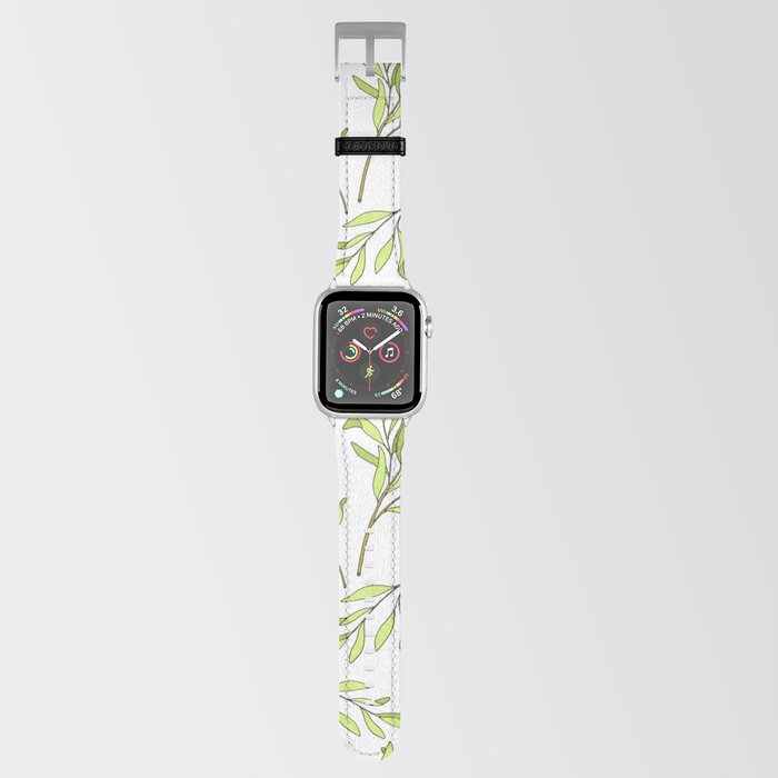 Tea tree leaves seamless pattern. Hand drawn vintage illustration of Melaleuca. Green medicinal plant isolated on white background.  Apple Watch Band