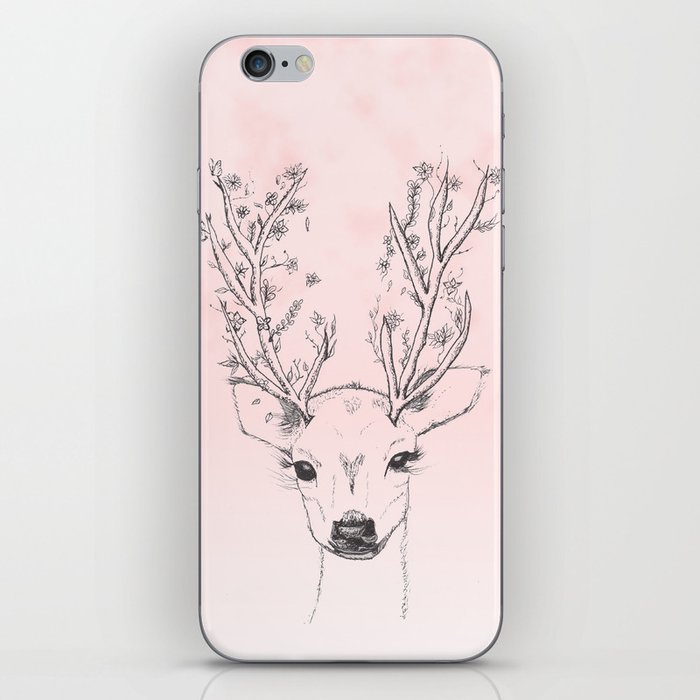 Cute handdrawn floral deer antlers pink watercolor iPhone Skin