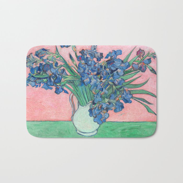 Van Gogh Irises Still Life With Pink Background Bath Mat