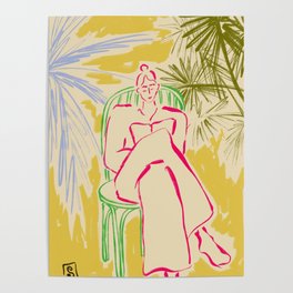 READING AMONG PALM TREES Poster
