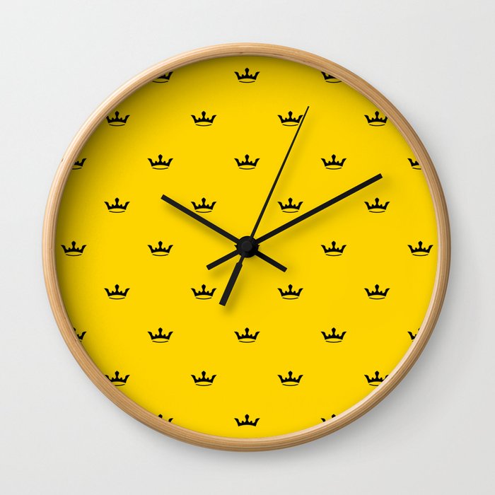Black Crown pattern on Yellow background Wall Clock