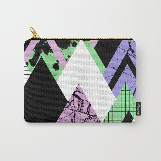 Textured Points - Marbled, pastel, black and white, paint splat textured geometric triangles Carry-All Pouch