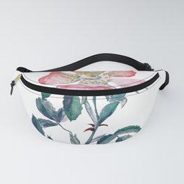 Hand Painted Watercolor Wild Rose Flower Fanny Pack | Plant, Uncultivated, Pink, Handdrawn, Pinkflower, Botanical, Prickly, Wildflower, Handpainted, Rosaceae 