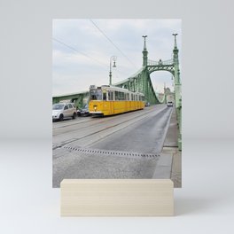 Yellow tramway in Budapest | Liberty bridge | Travel Photography Mini Art Print