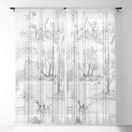 Toile de Jouy Vintage French Black & White Pattern Sheer Curtain