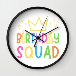 Colorful Birthday Squad Cute Doodle Bday Crew Wall Clock