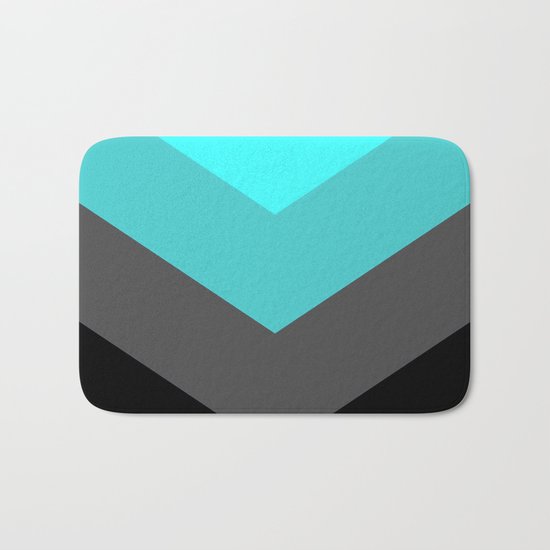 Aqua Gray Chevron Stripes Bath Mat