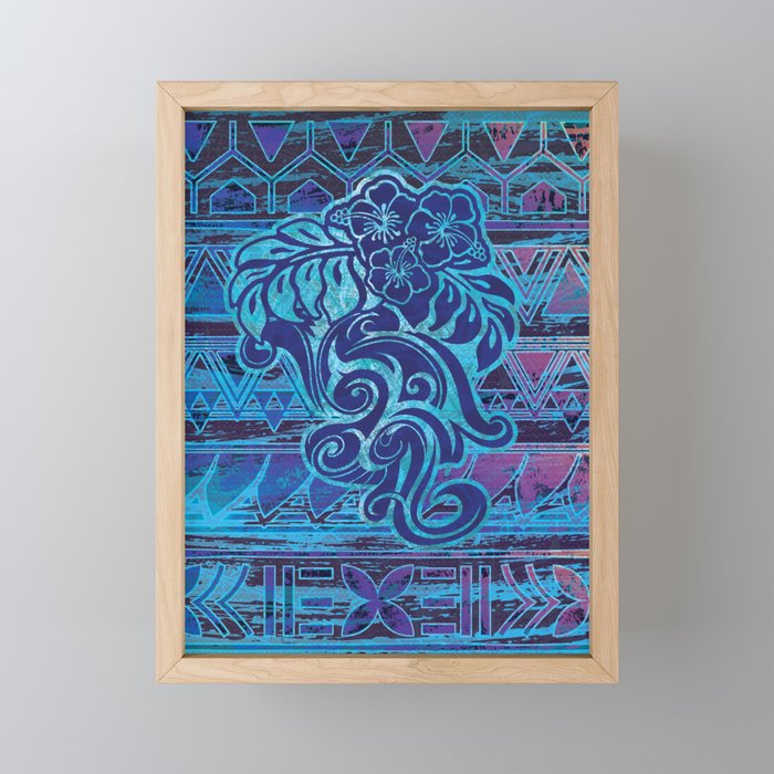 Polynesian Tribal Blue Abstract Framed Mini Art Print