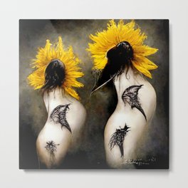 Hummingbirds in Sunflowers Metal Print