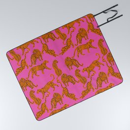 Abstract leopard with red lips illustration in fuchsia background  Picnic Blanket