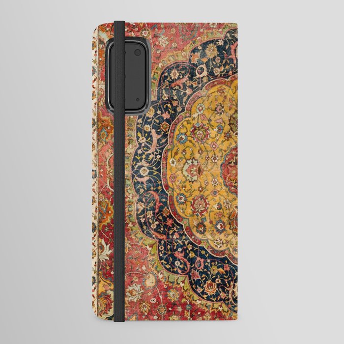 Indian Boho III // 16th Century Distressed Red Green Blue Flowery Colorful Ornate Rug Pattern Android Wallet Case