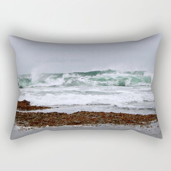 Green Waves Crashing into White Foam Rectangular Pillow