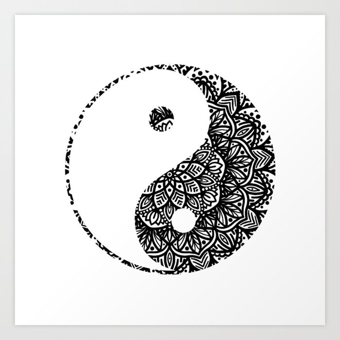 Black and White Yin Yang Mandala Art Print by Halconian Design | Society6