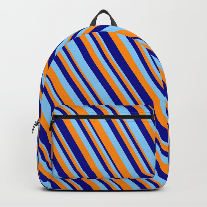 Dark Orange, Dark Blue & Light Sky Blue Colored Lines/Stripes Pattern Backpack