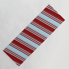 [ Thumbnail: Dark Red & Light Blue Colored Striped Pattern Yoga Mat ]