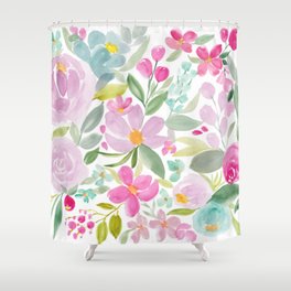 Modern floral watercolor big red pink purple pattern Shower Curtain
