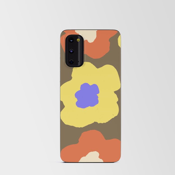 Large Pop-Art Retro Flowers in Yellow Very Peri Lavender Orange on Green Background  Android Card Case