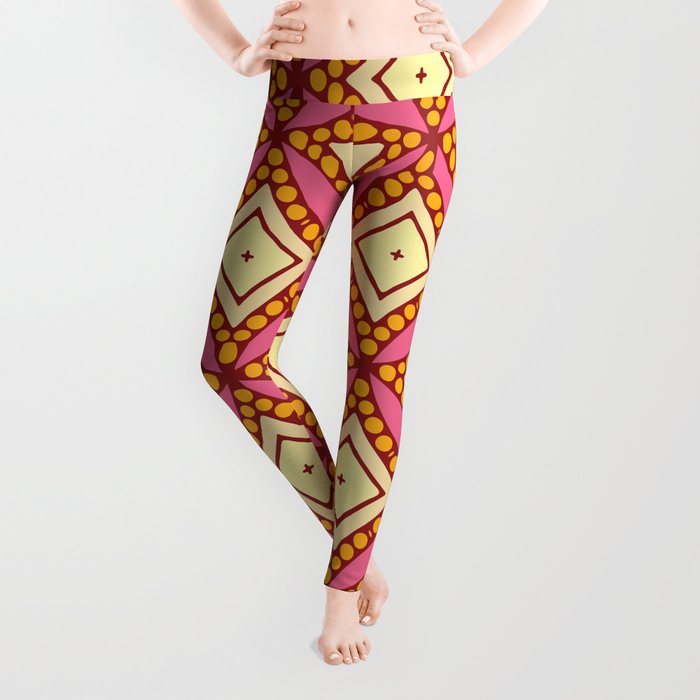 Kitschy Mid Century Pattern in Pink and Yellow Leggings