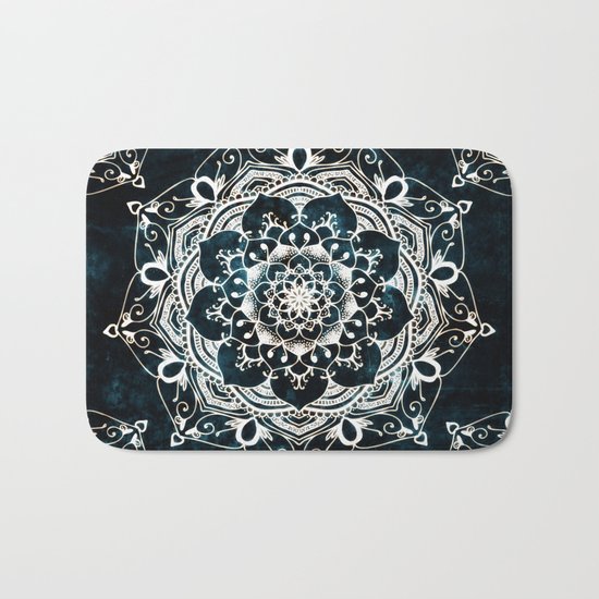 Glowing Spirit Mandala Blue White Bath Mat