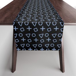 Simple Little Blue Symbols Geometric Memphis Shapes Table Runner