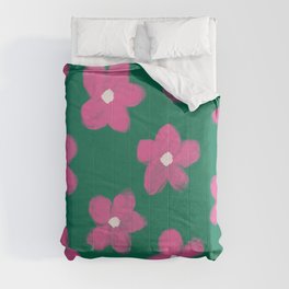 70s 60s Bold Pink Flowers on Green Comforter