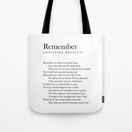 Remember - Christina Rossetti Poem - Literature - Typography Print 2 Tote Bag