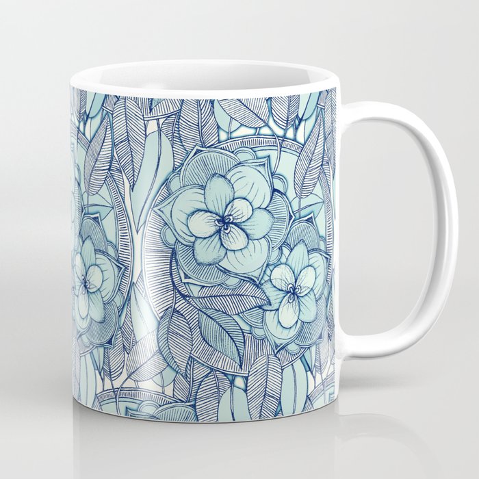 Teal Magnolias - a hand drawn pattern Coffee Mug
